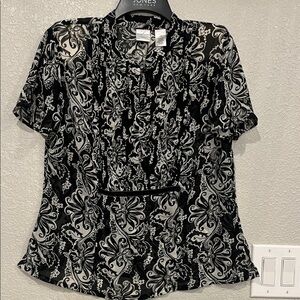 Jones New York Elegant Black and Gray Blouse